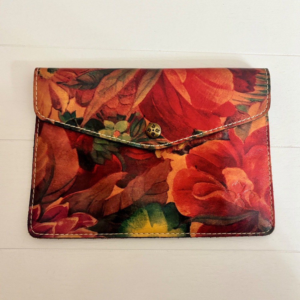 Patricia Nash Heritage Floral Envelope Clutch Italian Leather Kindle Bag Boho